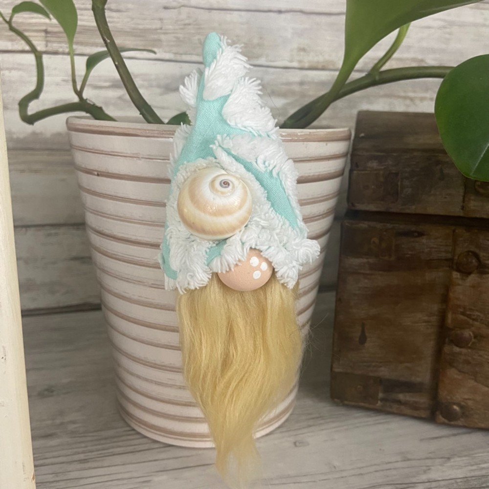 SOLD ❌Vintage Beach Shell Aqua Chenille Silver Plated Spoon Gnome Ornament Faux - Picture 8 of 12
